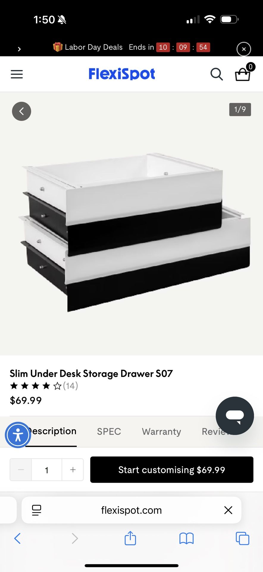 Flexispot Standing Desk Slim Under Desk Storage Drawer S07