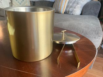 Gold Metal Ice Bucket with Tongs
