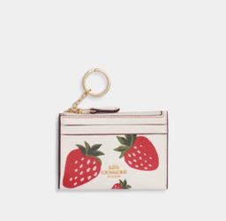 Coach Mini Skinny ID Case With Wild Strawberry Print