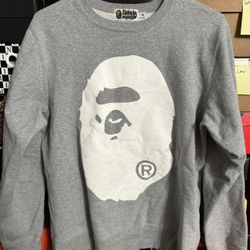 BAPE Big Ape Head Crewneck Grey/White size M USED But Clean