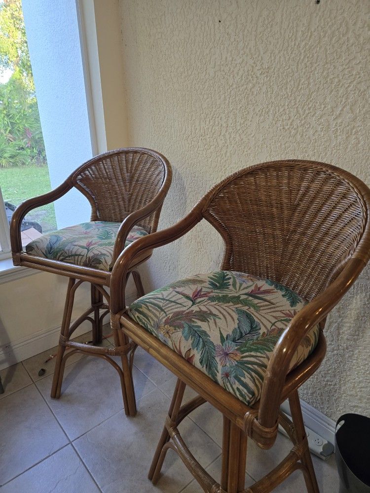 Tall Rattan Bar Stools Set Of Two