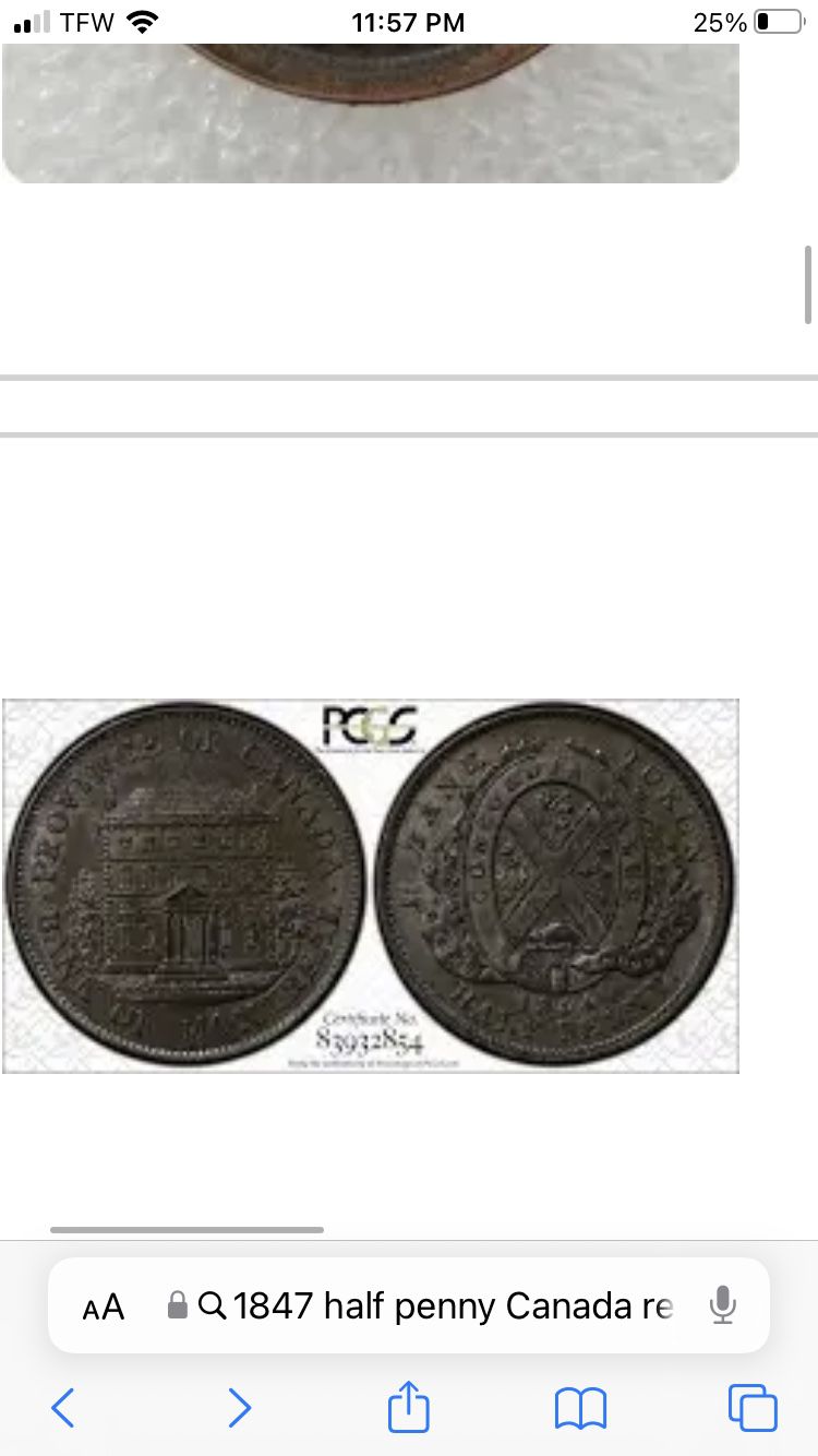 Canadian 1847 HALF Penny ! Rare