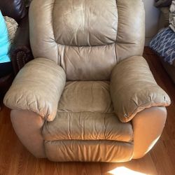 Beige Leather La-Z Boy Rocking Recline Sofa