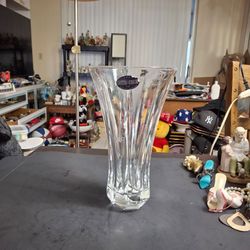 Elegant Clear, Fluted Lead Crystal Vase With A Faceted Base, Vintage Late 20th Century 10.75"H x 6.25"W