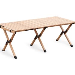 Folding Picnic Table, Portable Camping Table with Carry Bag, Wood Outdoor Table 