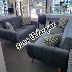 ✅️✅️2 pc dark grey velvet fabric mid century modern sofa and love seat set Langley street wooten✅️