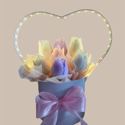 Rose Candle Arrangment  With Led Heart Bucket 