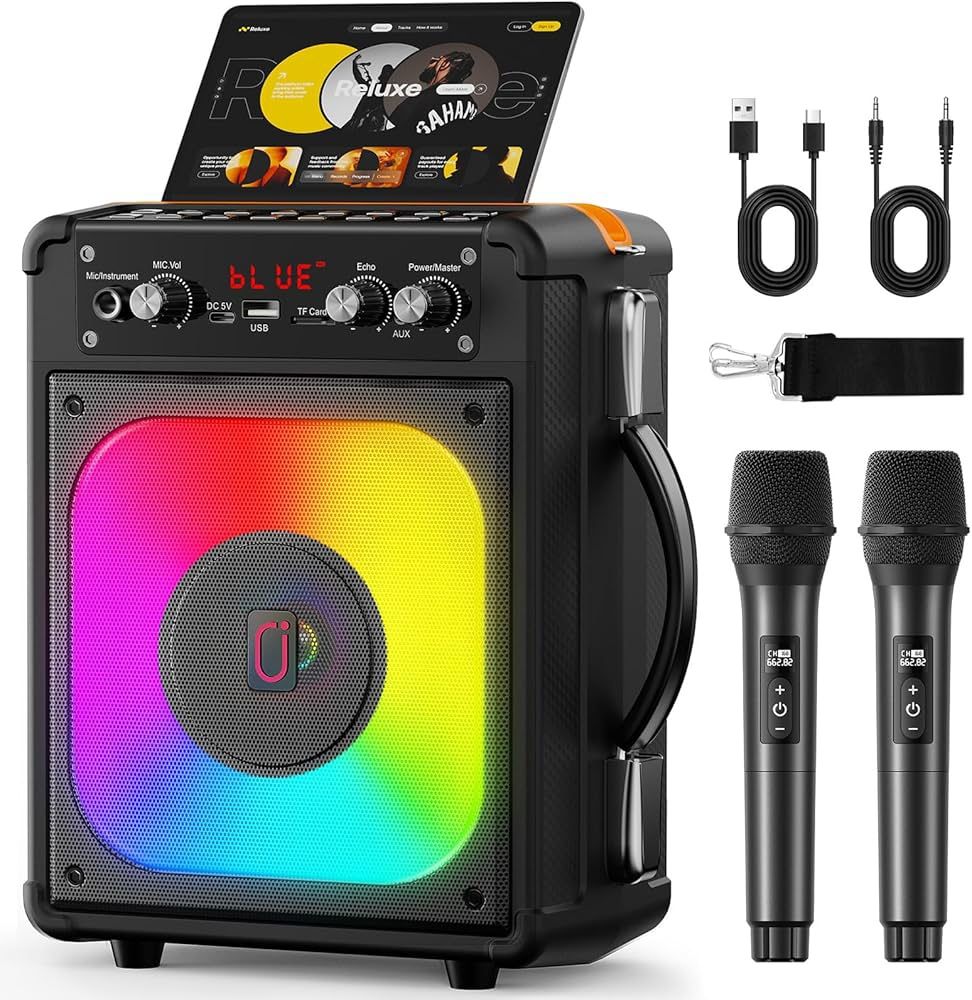 Brand New    Karaoke Machine, Portable Bluetooth Speaker with 2 Wireless Microphones for Adults & Kids,Singing Machine for Parties and Gatherings, PA 