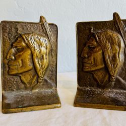 ANTIQUE F. WEST c. 1916 SOLID BRONZE SIOUX INDIAN ART STATUE SCULPTURE BOOKENDS