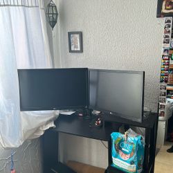 Two 25 Inch  LG Monitors And Screw In Arm Mount For Desk