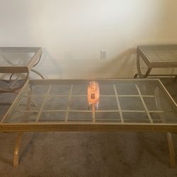 3-pc Glass / Gold table set 