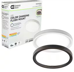 Commercial Electric 11 in. White, Oil Rubbed Bronze Trims 1000 Lumens LED Flush Mount Ceiling Light Fixture with Night Light Adjustable CCT=R4-161