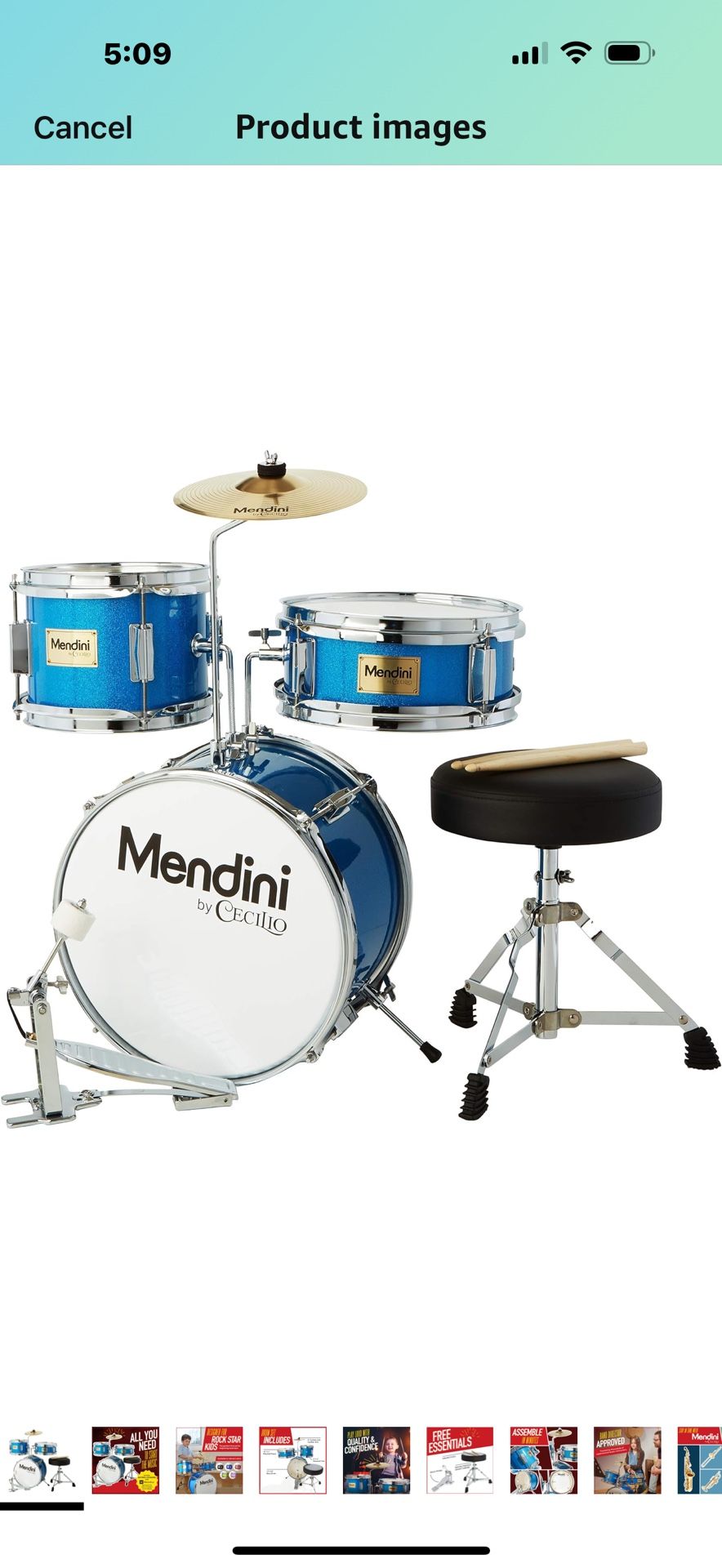 Mendini By Cecilio Kids Drum Set, 3 Piece Junior Drum Set for Beginners with Bass Tom Snare Drum, 13 inch Drum Kit with Snare, Cymbal, Drumsticks, Adj
