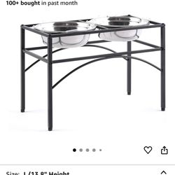 Funkeen Elevated Dog Bowls Raised Pet Feeder Cat Food & Water Diner Stand Set w/ 2 Removable Stainless Steel Bowls (2 Quarts/13.77" in Height)