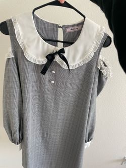 Ank rouge Plaid Cold-Shoulder Ruffle Collar Dress Size M