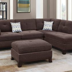 Brand New Dark Coffee Sectional Sofa With Ottoman 