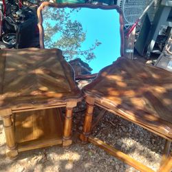Solid Wood Coffee Table And End Table And Large Mirror 