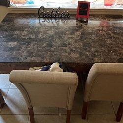 Granite Kitchen Table with 4 chairs and dining bench (fits 2-3 people).