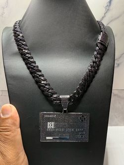 15MM BLACK RHODIUM MONACO CUBAN + CUSTOM CHASE CARD PENDANT