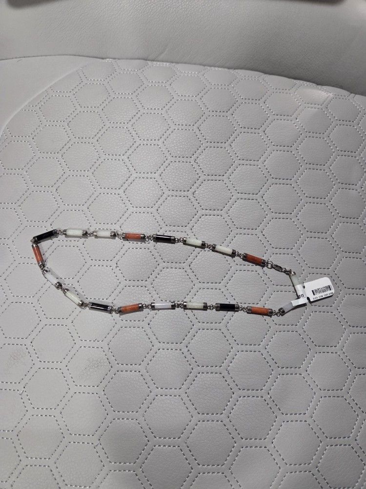 STERLING SILVER NATURAL JADE MULTI COLORED NECKLACE