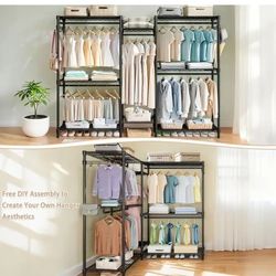 8-Tier Heavy Duty Metal Storage Rack, Freestanding Adjustable Wire Shelving with 5-Clothes Rails, Black