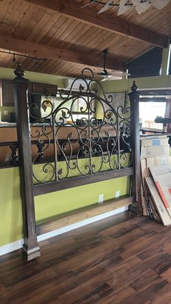 King  or Queen Size Wrought Iron & Wood Headboard