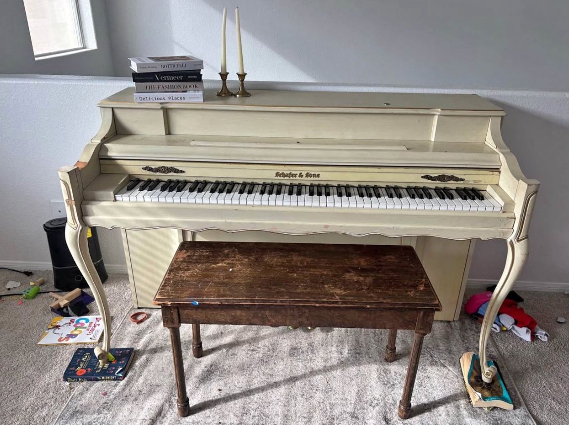 Schaefer & Sons spinet or console piano. 