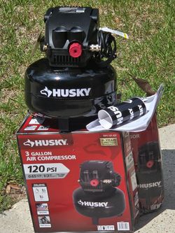 Brand New HUSKY 3 Gal. 120 PSI Portable Electric Oil-Free Light Duty Pancake Air Compressor with Fold Down Handle and 1-Quick Coupler