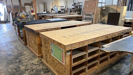 Large Wooden Work Tables with Storage Cubbies