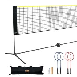 VEVOR Badminton Net, Height Adjustable Volleyball Net, 20ft Wide Foldable Pickleball Net, Portable Tennis Net Set with Poles, Stand, Bag, Rackets, Nyl