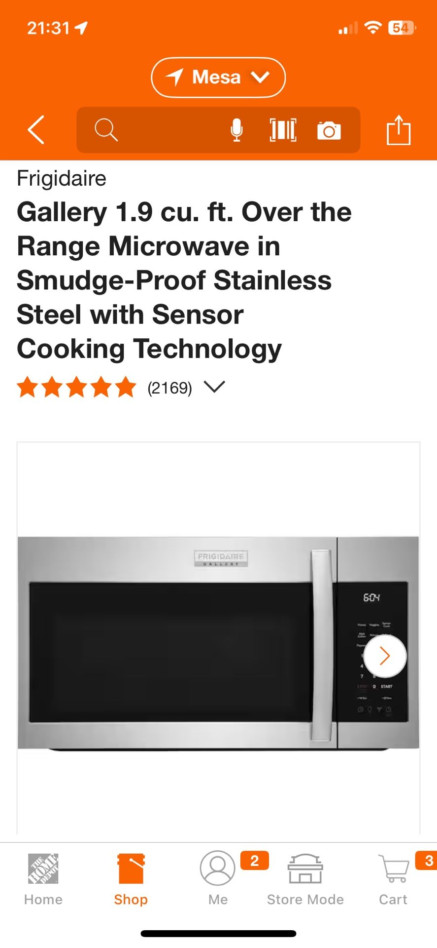 Frigidaire Gallery 1.9 cu. ft. Over the Range Microwave in Smudge-Proof Stainless Steel with Sensor Cooking Technology