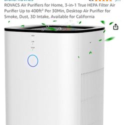 (3) ROVACS Air Purifiers for Home, 3-in-1 True HEPA Filter Air Purifier Up to 400ft² Per 30Min, Desktop Air Purifier for Smoke, Dust, 3D Intake