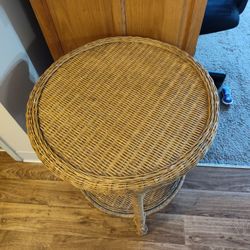 Wicker End Table With Shelf