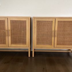 Wood & Rattan Cabinet 2-Door