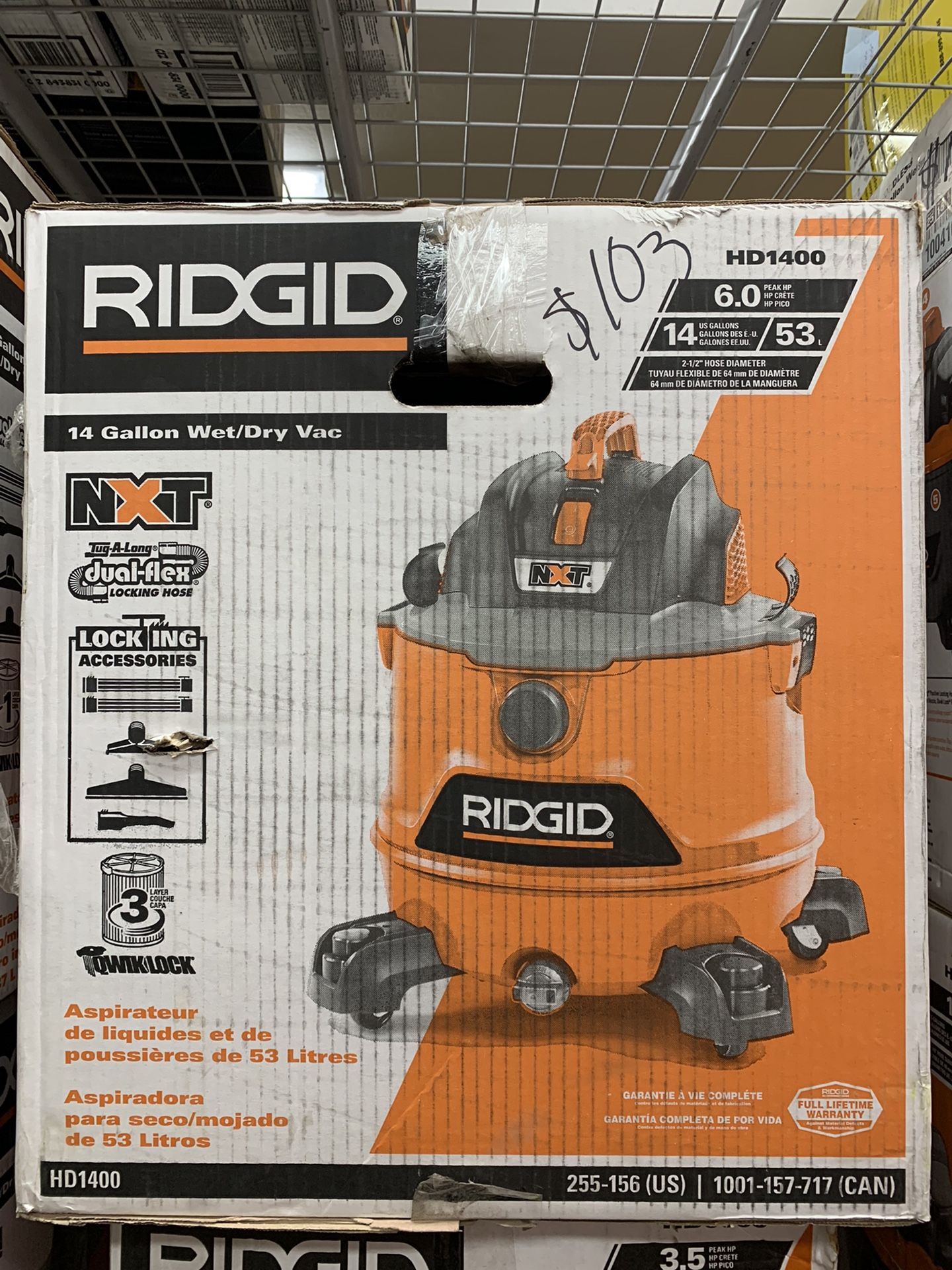 Ridgid 14 Gallon 60 Peak Hp Nxt Wetdry Shop Vacuum With Fine Dust Filter Hose And Accessories 6964