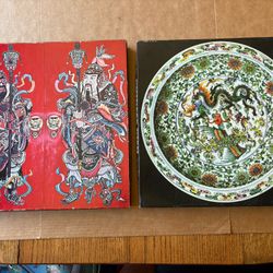 Two Vintage Puzzles Chinese Dish and  Chinese Door Guardians