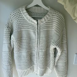 Cream Knit Zip Sweater
