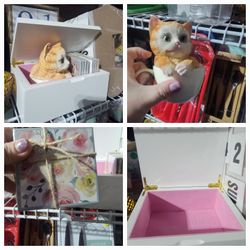 💞NEW AWESOME GIFT BUNDLE. JEWELRY BOX, CERAMIC CAT IN A CUP, AND 8 CERAMIC COASTERS