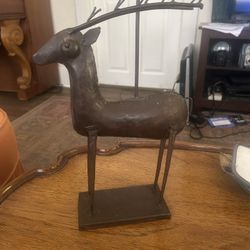 Oh, deer; One Off Vintage Brutalist Hand Welded Rustic Deer Candleholder: 