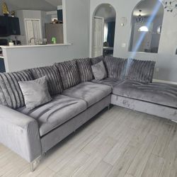 Sectional Sofa Gray Suede 