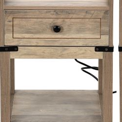 Gray DWVO Night Stand, End Table With Charging Station - New In Box