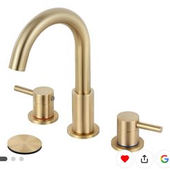 RNDIOZD Gold Bathroom Faucet 3 Hole with Pop UP Drain Rv Bathroom Sink Faucet Widespread 360°Swivel Two Handles Stainless Steel