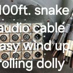 100ft. Pro Audio Snake Cable On Easy Wind Up Rolling Dolly, Excellent Condition 