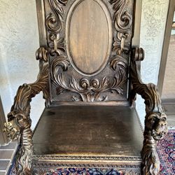 Antique Victorian Gothic Throne Armchair – Late 1800s