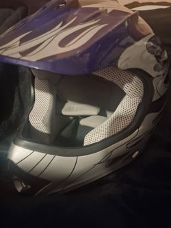 Motocross Off-Road Helmet White Purple Flame