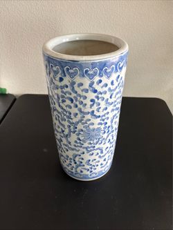 Vintage Swedish blue and white ceramics umbrella stand