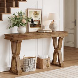 New in the box 63" Console Table, Solid Wood Sofa Console Entryway Table with X-Shaped Legs(E111)