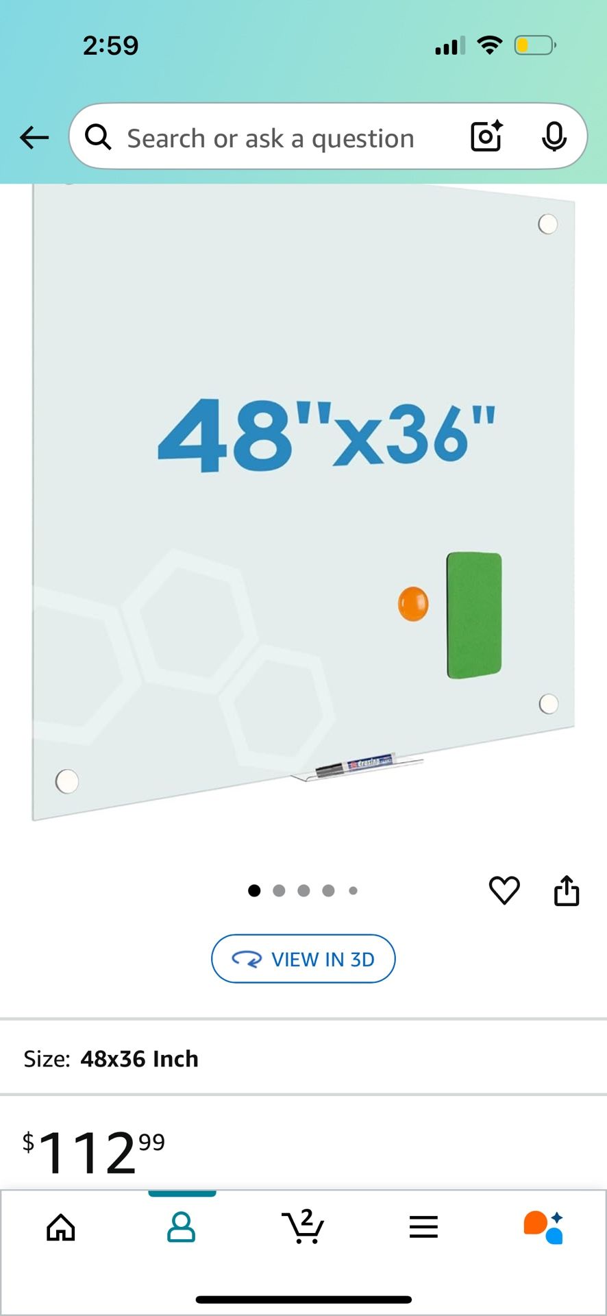 Magnetic Glass Whiteboard, Wall Mount Dry Erase White Board (48x36)