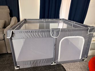 Gray Baby Playpen with Mesh Sides