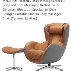 Heated Massage Chair Full Body and Spot Massaging Recliner with Ottoman Bluetooth Speaker Caramel